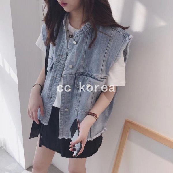個性流蘇邊寬鬆牛仔背心 CC KOREA ～ Q24169