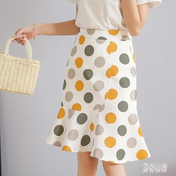 高腰女士裙子氣質波點雪紡半身裙女夏韓版顯瘦百搭a字魚尾包臀裙 AW18108『男神港灣』
