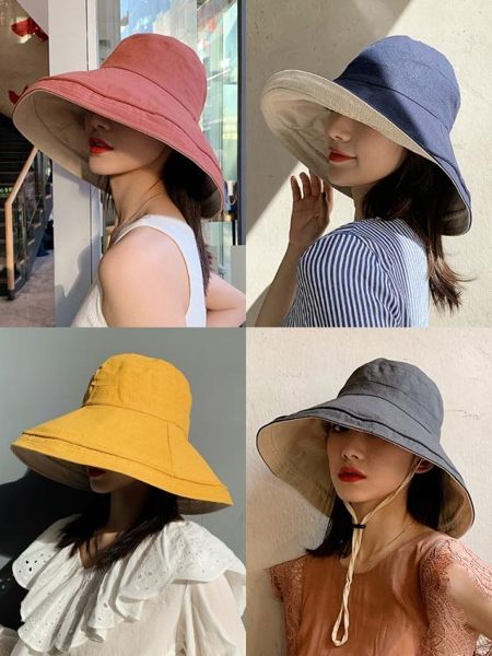 漁夫帽女夏網紅韓版日系大帽檐太陽帽子雙面遮臉防曬紫外線遮陽帽 朵拉朵衣櫥