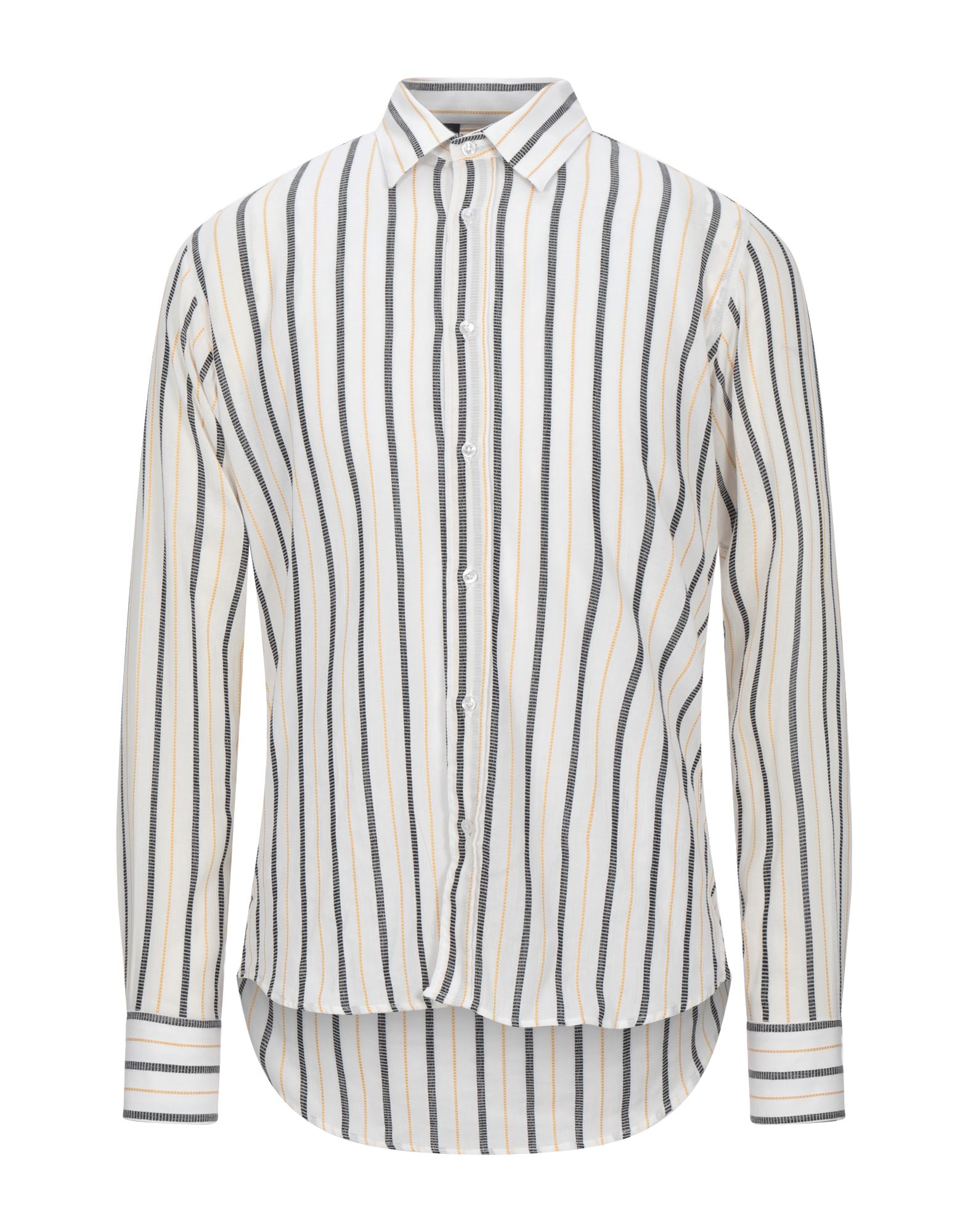 plain weave, logo, stripes, front closure, button closing, long sleeves, classic neckline, no pocket