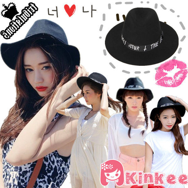 ＊╮Kinkee╭＊歐美街拍 時尚 百搭 復古摩登 毛呢 黑色字母 寬沿 紳士帽/大禮帽【Z0249】