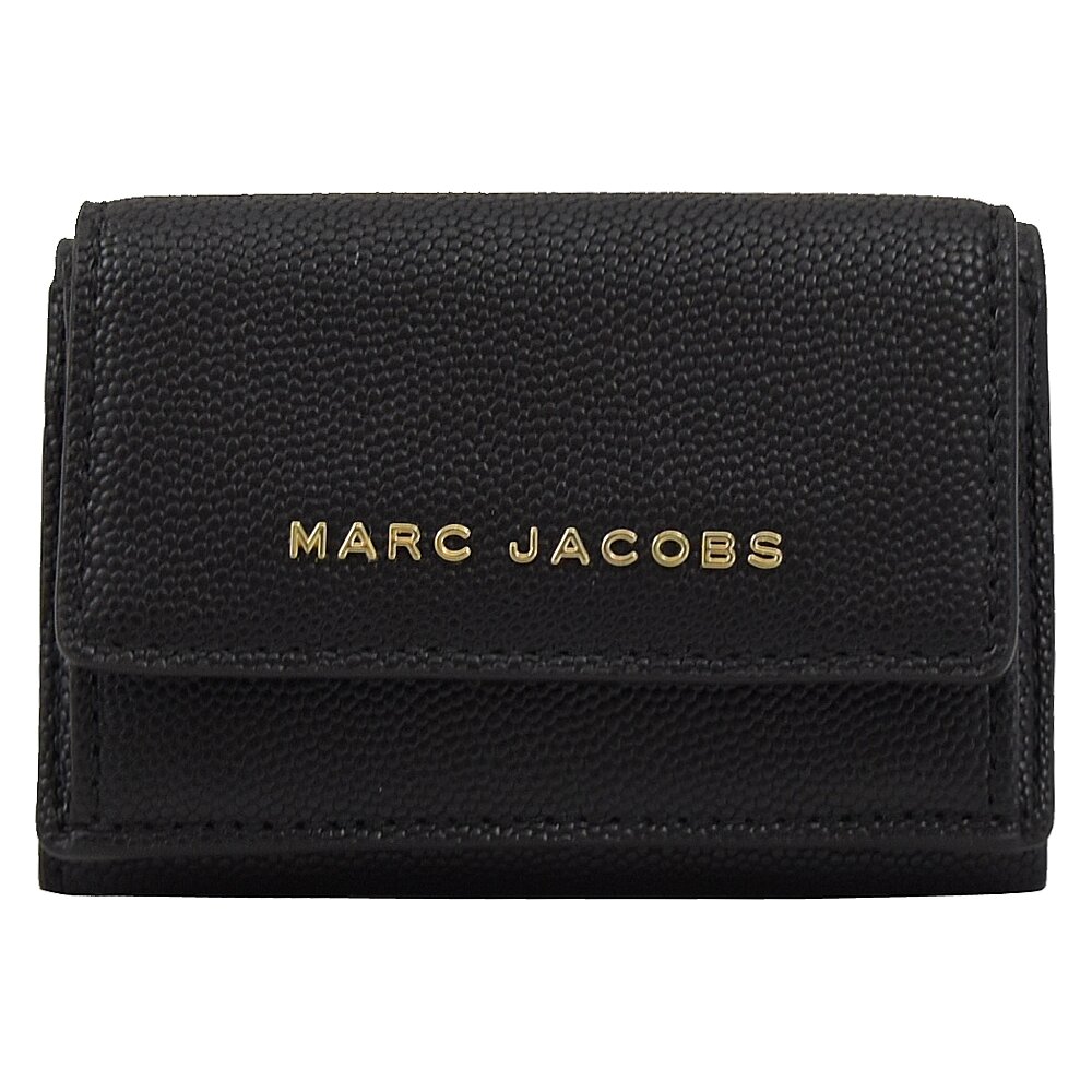 MARC JACOBS 馬克賈伯 專櫃商品 浮雕LOGO粒紋三折扣式小短夾.黑