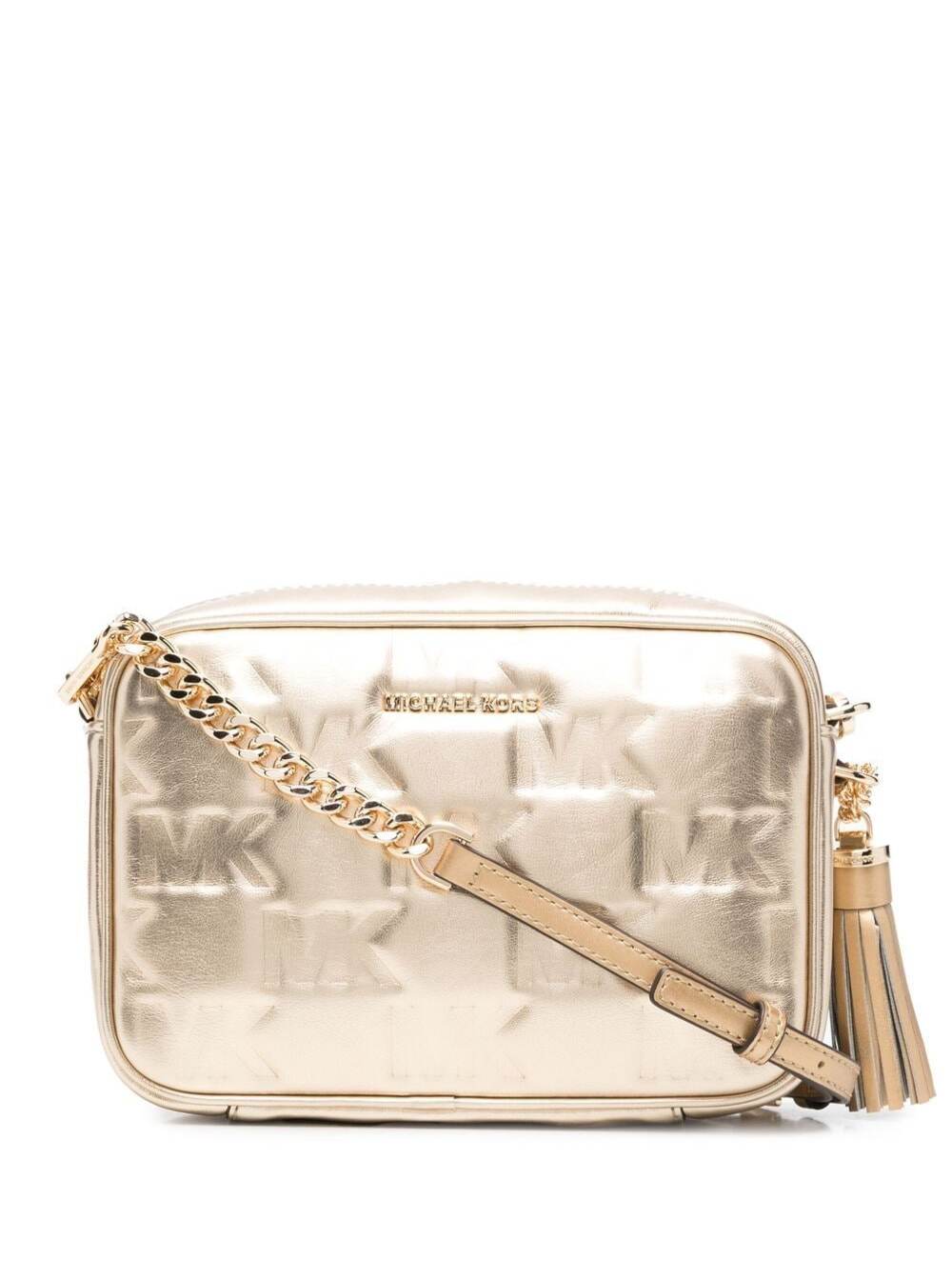 M Michael Kors Woman's Jet Set Charm Gold colored Leather Crossbody Bag with Logo