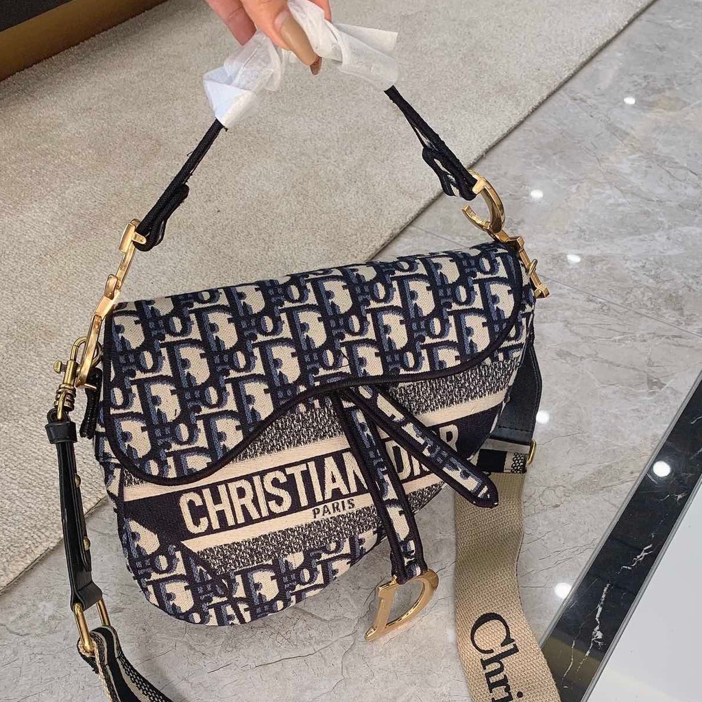 實物實拍 Dior 迪奧包包 經典Campagin復古帆布老花刺繡 D字包馬鞍包 單肩斜挎手提女包 包包 單肩包 斜挎包