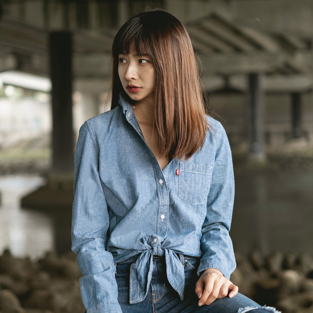 Levis 牛仔襯衫 女裝 / 綁帶下擺 / 單口袋