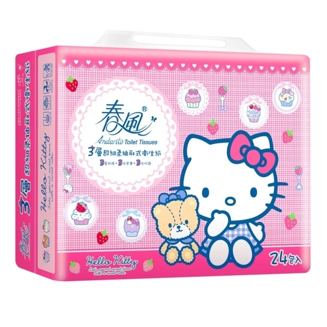 【春風】Hello Kitty三層抽取衛生紙100抽*24包/串