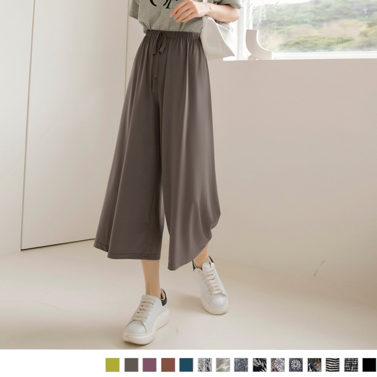 涼感．冰箱空氣紗腰鬆緊八分寬褲