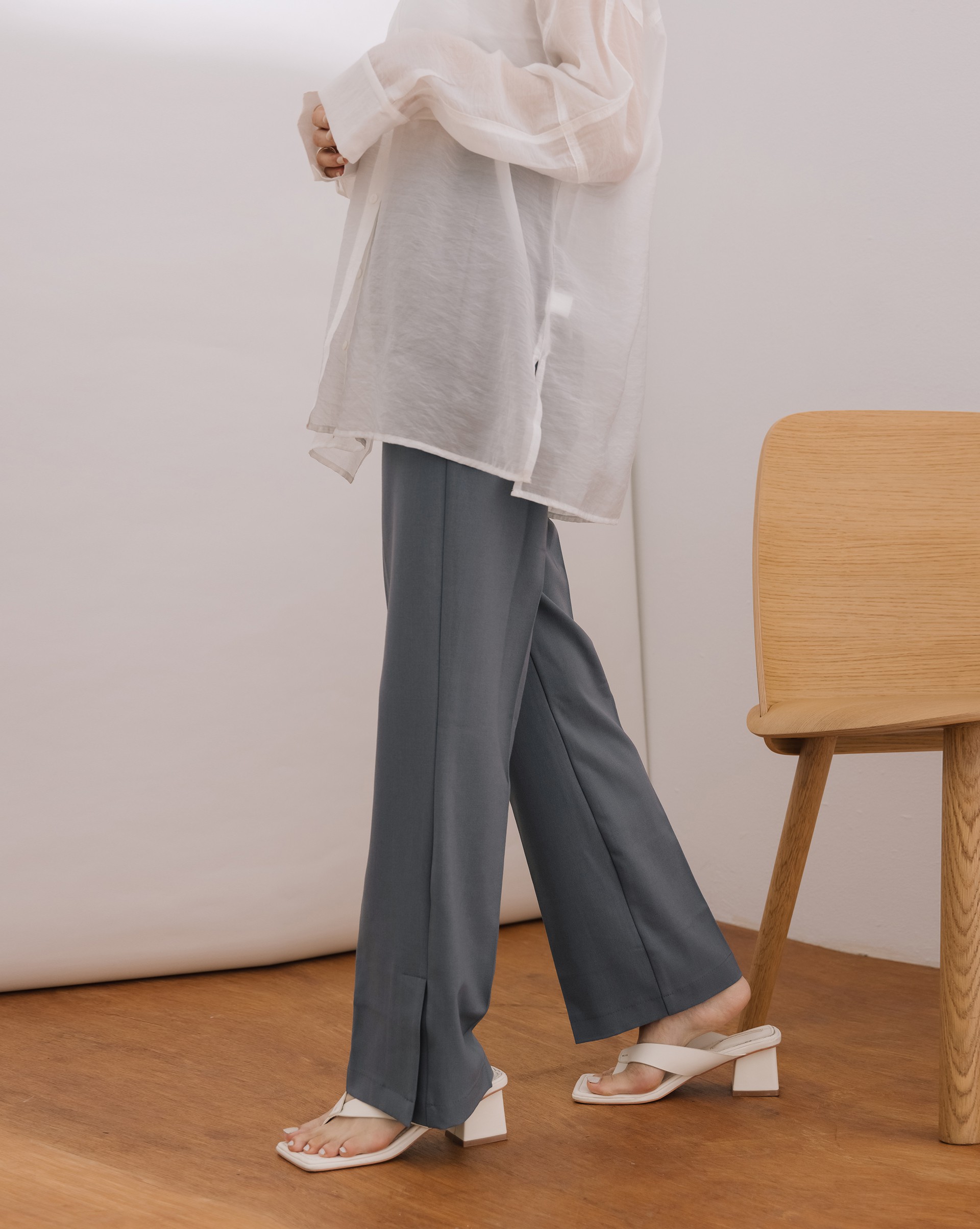 顯瘦開衩西裝長褲-Meierq