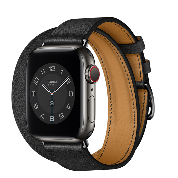 Apple Watch Hermès (GPS + 行動網路)；40 公釐太空黑色不鏽鋼錶殼；Noir 黑色 Double Tour 錶帶