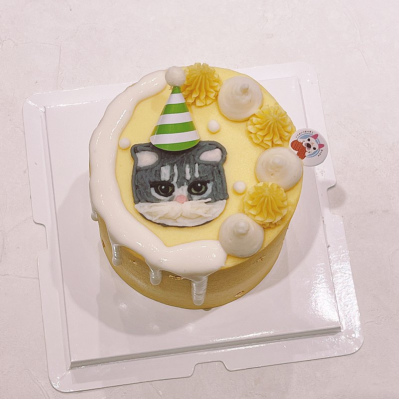 4吋高 法式水滴繪圖頭像款寵物蛋糕。犬貓生日蛋糕。狗狗生日蛋糕