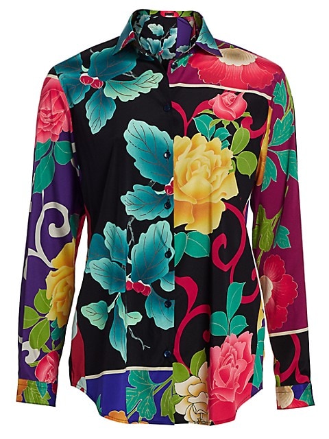 A large-scale floral motif on a bold colorblock body adds a dash of Etro's signature charm to this l