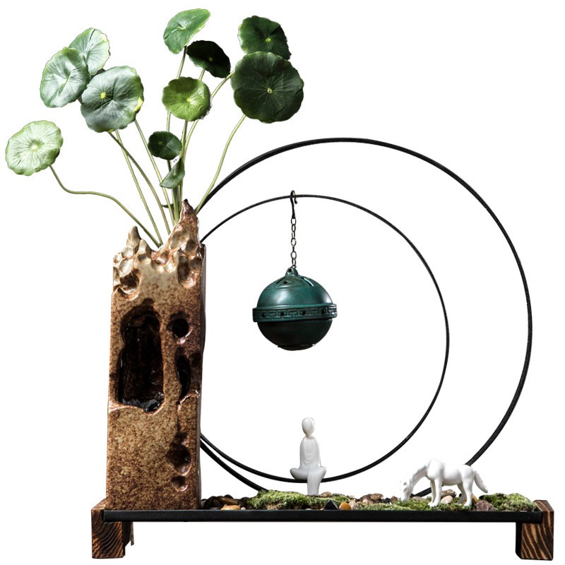 5Cgo新中式禅意香爐擺件創意家居客廳玄關辦公室電視櫃工藝品軟裝飾品擺設招財半手工送禮586735583738