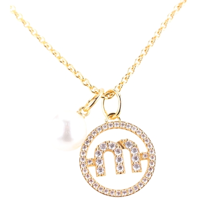 miu miu 字母鑲鑽珍珠吊飾金項鍊