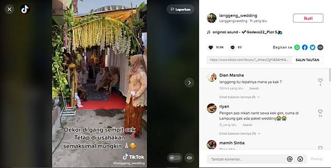 Gang sempit disulap jadi tempat nikah mewah, transformasinya bikin terkesima (TikTok).