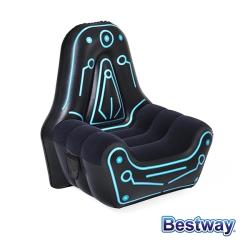 ◎超大靠背扶手，久坐舒適,堅固的氣柱結構，耐坐不易漏氣|◎打電動、看電視都適用，好收納不佔空間,扶手側邊收納網袋|◎黑色皮面撞色藍線條，完美曲線弧形未來感十足品牌:Bestway哈街類別:充氣沙發材質