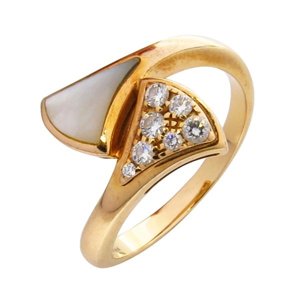 BVLGARI寶格麗鑽石珍珠母貝玫瑰金小對向戒指48號 D0.10ct DIVAS DREAM【BRAND OFF】