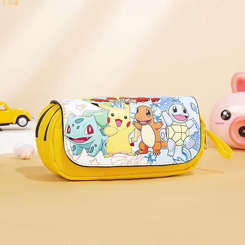 24款神奇寶貝筆袋 翻蓋筆袋 皮卡丘 小火龍 耿鬼 伊布家族 大容量雙層拉煉鉛筆袋 學生文具收納袋