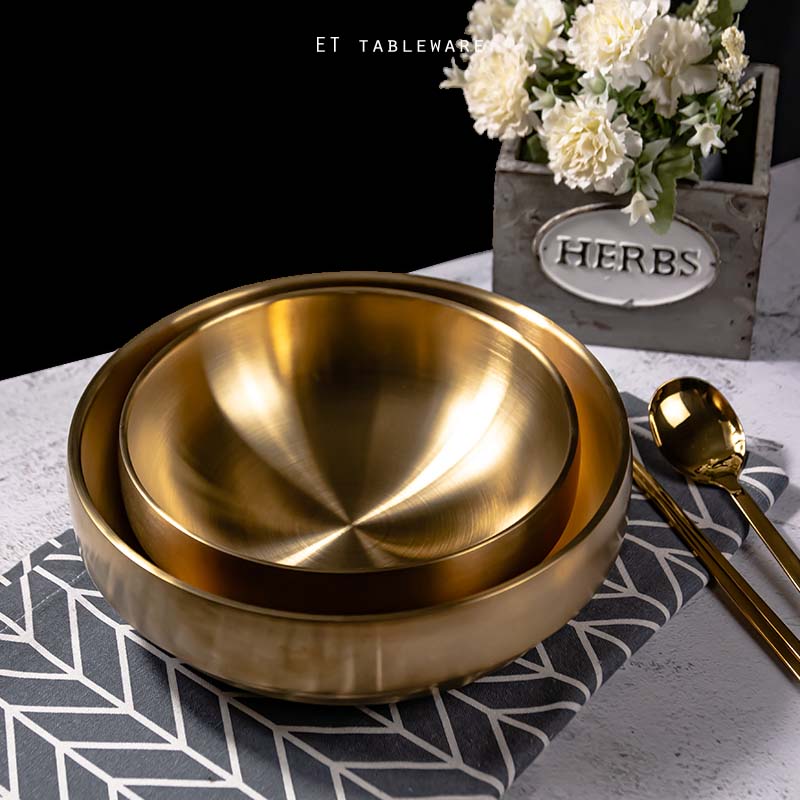 韓式鍍金砂光特厚冷麵碗/韓式餐具 碗｜單組．外星人餐具