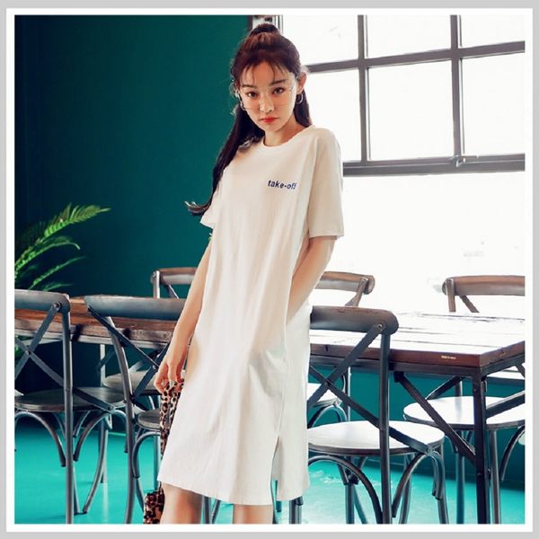 長版T恤 印花開叉口袋短袖T恤AA13688-創翊韓都現貨