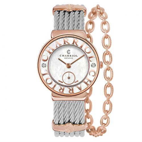 CHARRIOL夏利豪(ST30PCD1560030)雙鑽玫瑰金花朵小秒針鋼索腕錶30mm｜母親節 ►指定卡滿5千回饋10%