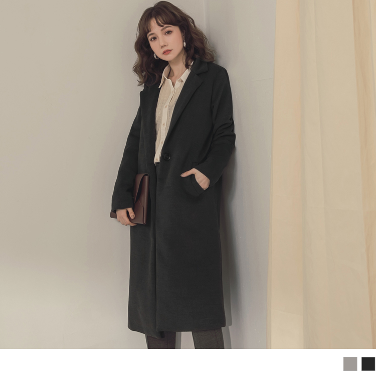 純色毛呢鋪棉翻領大衣/外套