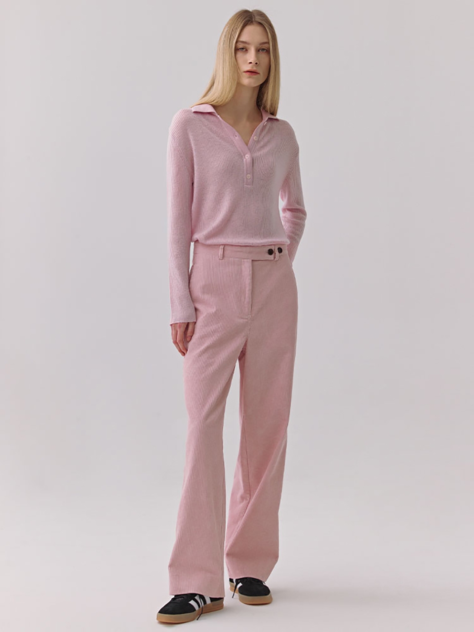 MAGJAY Double Button Corduroy Wide Pants_Pink