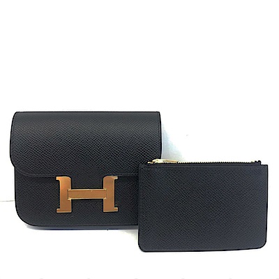 HERMES 經典 MINI CONSTANCE EPSOM 金釦短夾/腰包(黑金)