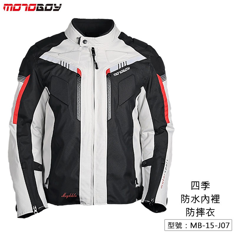 商品型號：MB-15-J07 商品顏色：灰色、黑色、黑螢綠 尺寸：S、M、L、XL、2XL、3XL 材質：防水耐磨牛津布、滌綸網層、保暖層 護具：五件CE護具 ★15日鑑賞期 【鑑賞期並非試用期】退回