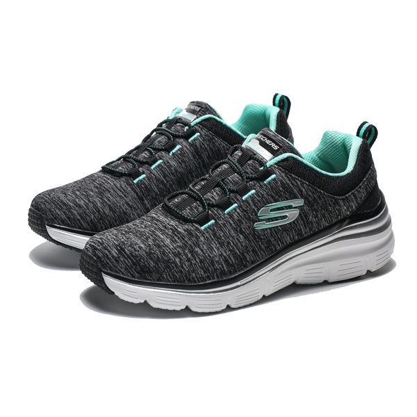 SKECHERS FASHION FIT UP 灰黑 蒂綠 假鞋帶 女 (布魯克林) 12716BKTQ