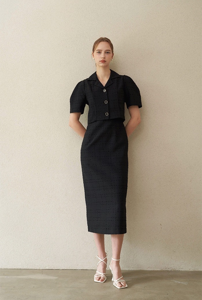 flove Page Jacket Noted Dress Set Up - Black