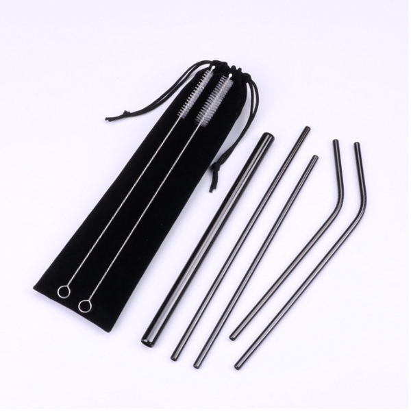 PUSH!餐具用品不鏽鋼彩色金屬吸管組收納袋環保珍珠奶茶吸管組(2入組)E134-1