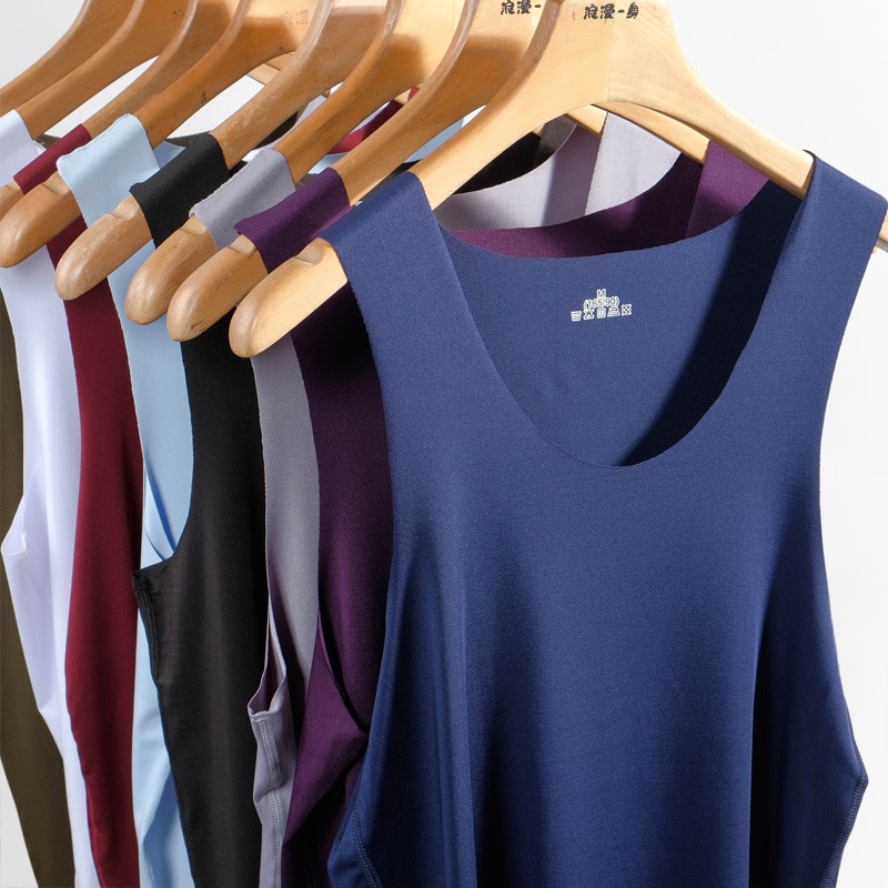 涼感透氣背心 莫代爾男背心冰絲 無痕圓領 滑順不悶熱 牛奶絲材質 男生無袖四季內搭背心 夏季無痕速干健身衣 冰爽有彈力