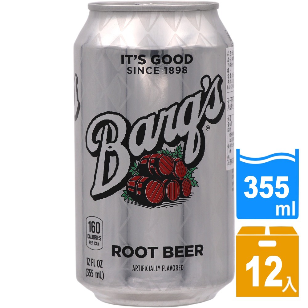 品名：Barqs 經典沙士355ml(12罐/箱)商品特色：●美國原裝進口。●經典的麥根香味。成份：碳酸水,高果糖玉米糖漿,焦糖色素,防腐劑(苯甲酸鈉),檸檬酸,咖啡因,人工香料,天然香料,阿拉伯膠。