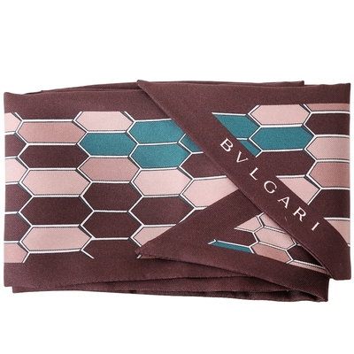 BVLGARI Serpenti Reverie 經典圖騰長型真絲絲巾(酒紅色)