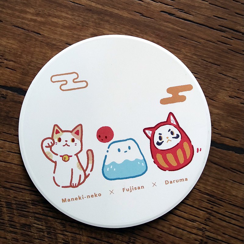 義賣//吸水陶瓷杯墊//日系吉祥物三人組 - 招財貓x富士山x達摩