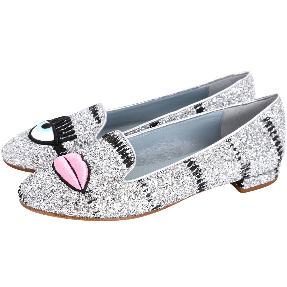 Chiara Ferragni Flirting 刺繡眨眼唇亮片樂福鞋(銀色) 1710935-30
