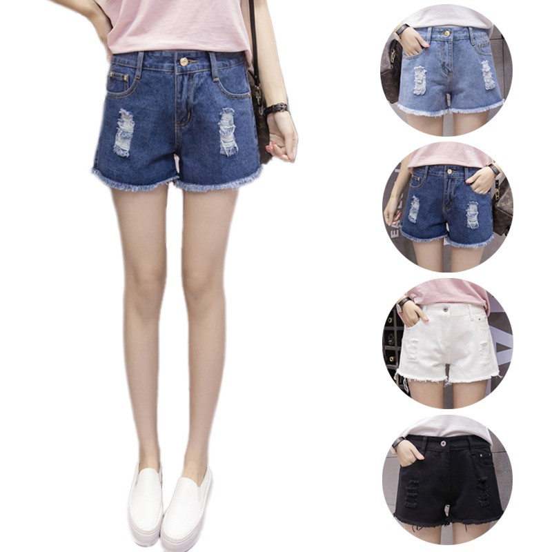 【3件折30】牛仔短褲 夏裝新款 高腰 女生 顯瘦 韓妞 學生 時尚 潮流 破洞 刷破短褲 短褲 流蘇 毛邊 熱褲