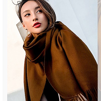 梨花HaNA 冬日極暖手感黃金絨SKY純色系列圍巾-深咖啡