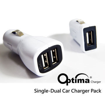 Optima 2+1 迷你USB車用充電器組- 白色