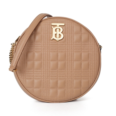 BURBERRY TB金屬標誌 绗缝羔羊皮 Louise 斜背圓餅包-奶茶色