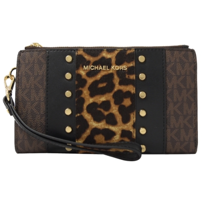 金屬logo+PVC豹紋拼接 造型簡約款 簡單夾層卡夾