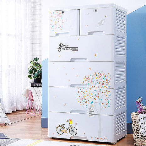 【MR.BOX】59大面寬-五層抽屜式附輪收納櫃(悠遊自行車)