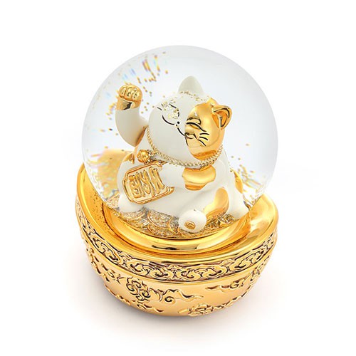 詳細規格名稱：招財貓 水晶球音樂盒貨號：AO1805-EB材質：冷瓷 玻璃 電鍍功能：音樂 招手尺寸：14*11.9*16.6公分音樂鈴：Everybody wants to be cat注意事項：(