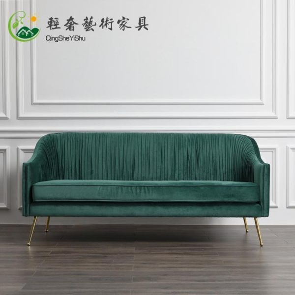 三人沙發 北歐三人位沙發美式簡約現代輕奢客廳褶皺絲絨布藝設計師單人沙發T 3色483