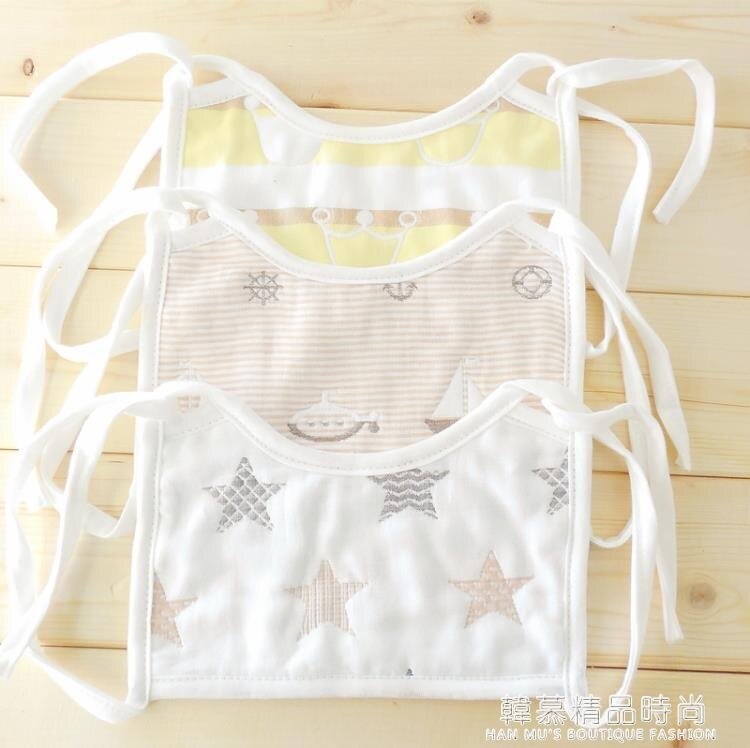 3條裝方形口罩式綁帶圍嘴寶寶新生兒純棉防水繫帶圍兜嬰兒口水巾