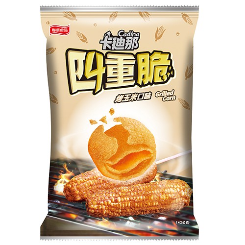 ◆ 獨特四層立體造型玉米點心，酥脆口感一口驚艷◆ 佐以烤玉米口味，玉米鮮甜、醬汁鹹香濃郁 項目 : 說明 商品名稱 : 卡廸那四重脆烤玉米口味 品牌 : 卡迪那 商品種類 : 數量 : 保存方式 : 