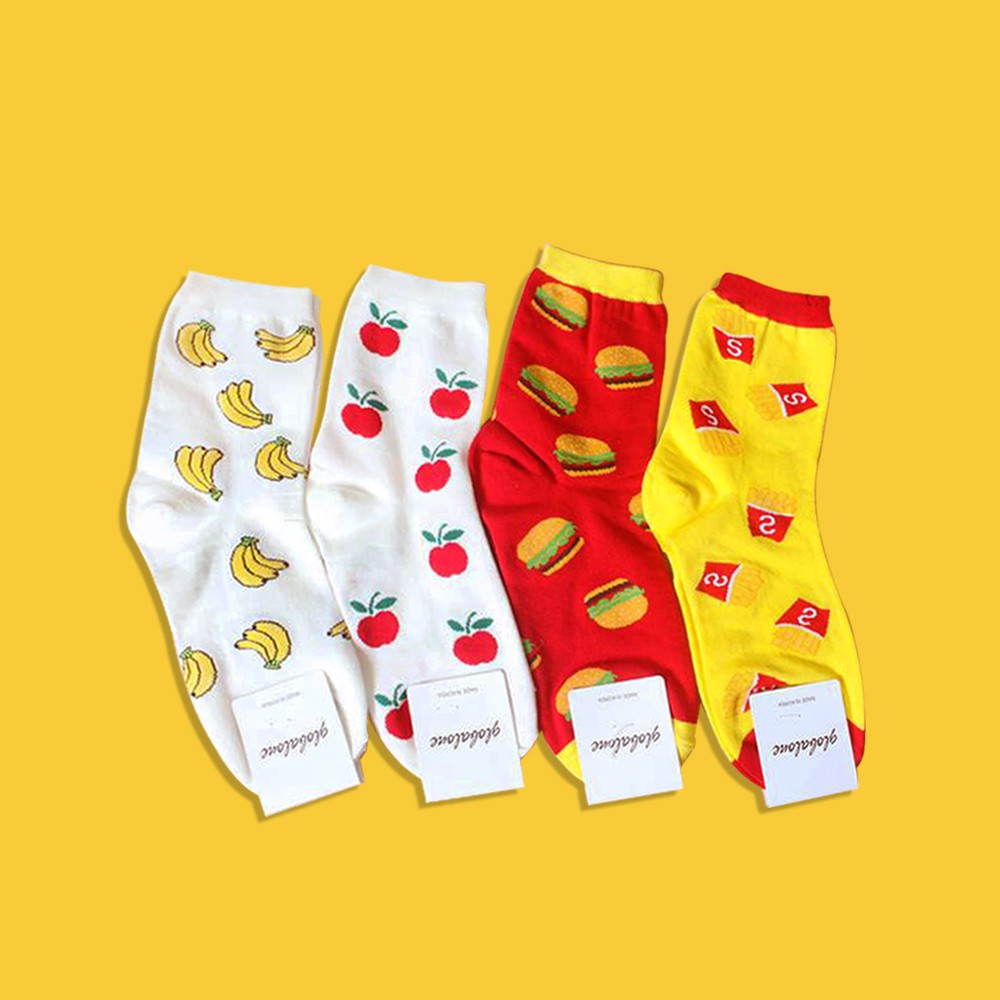 室內、室外保暖又可愛，滿版水果、速食圖案，增添趣味!#襪子控 #韓國 #襪子 #SOCKS #韓國襪 #漢堡 #薯條 #香蕉 #蘋果----------------------------------