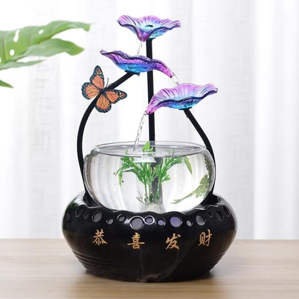 陶瓷循環流水魚缸擺件加濕器客廳家居電視櫃辦公室桌面噴泉裝飾品 MKS宜品