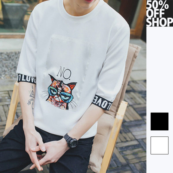 50%OFF SHOPNO苛薄眼鏡貓落肩T【001404AAAA】