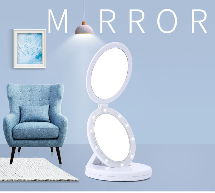 韓版便攜LED 補光5倍放大摺疊化妝鏡